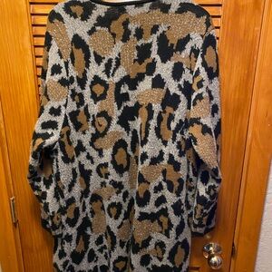 I.N. Studio Leopard Print Cardigan in Black, Brown, and Gray